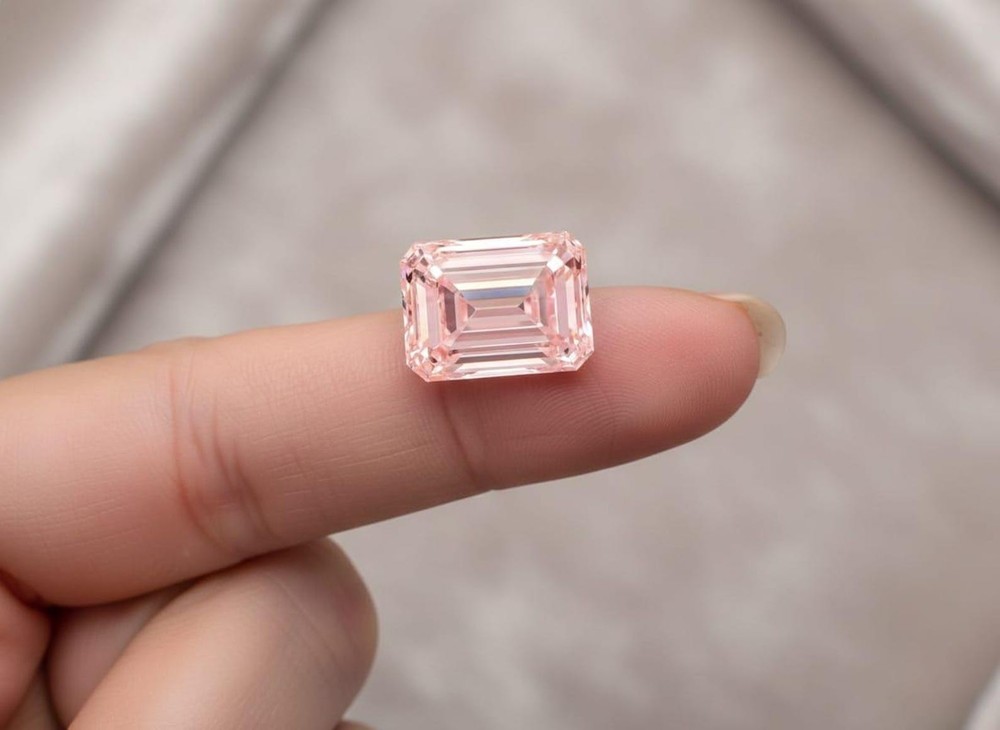 Pink Emerald Cut Lab Created Diamond IGI Certified