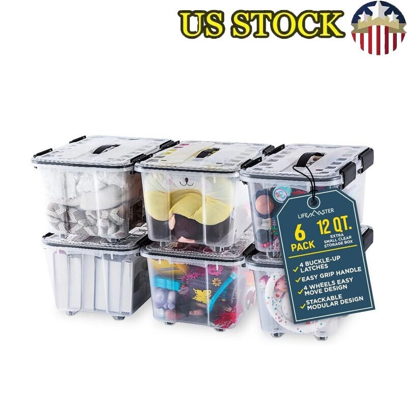 Stackable Storage Box Set Nestable Design Secure Latches Wheels & Pull-Out Base