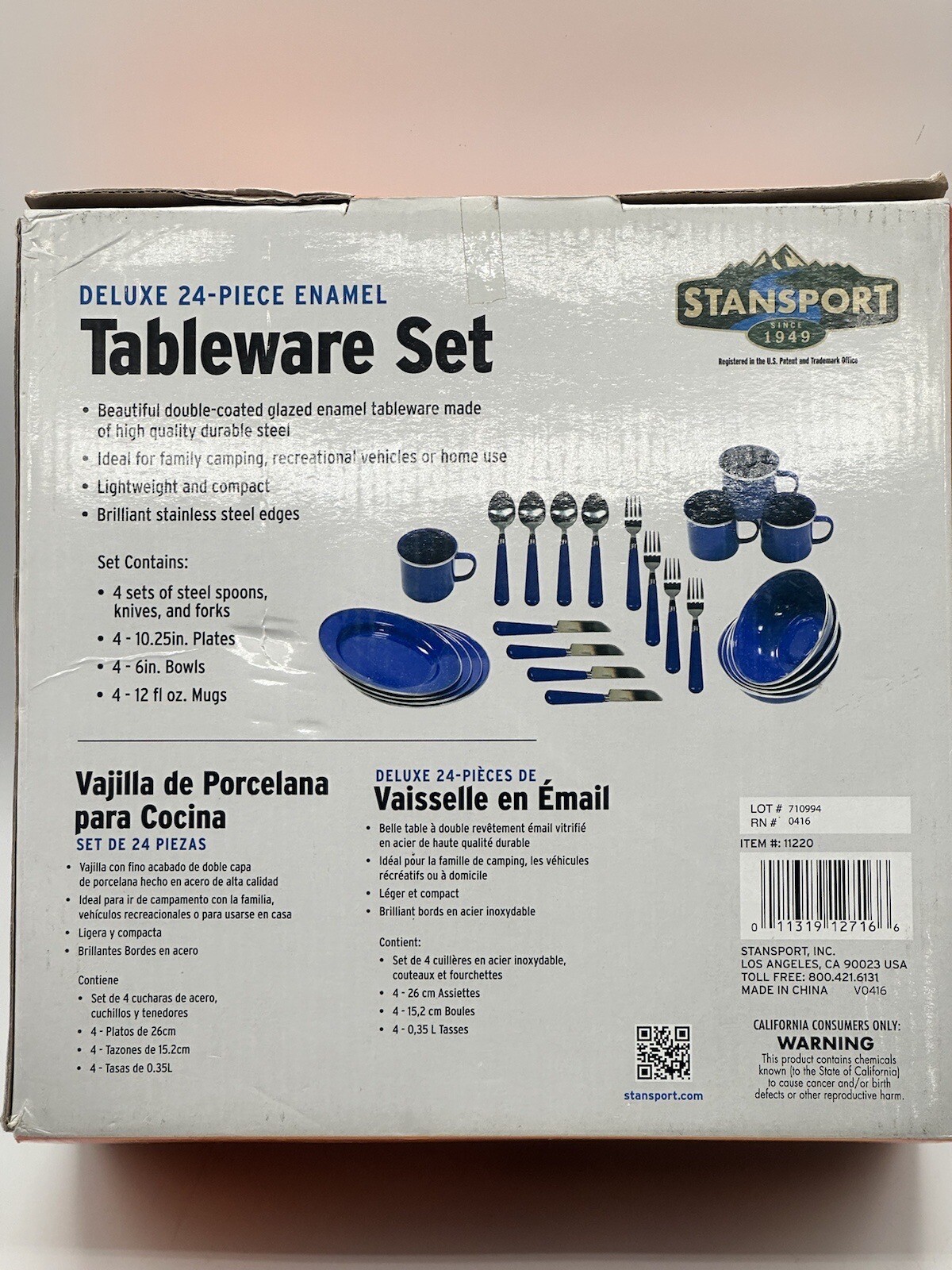 Tableware Set Enamel On Steel Service For 4 NOS Unopened Box