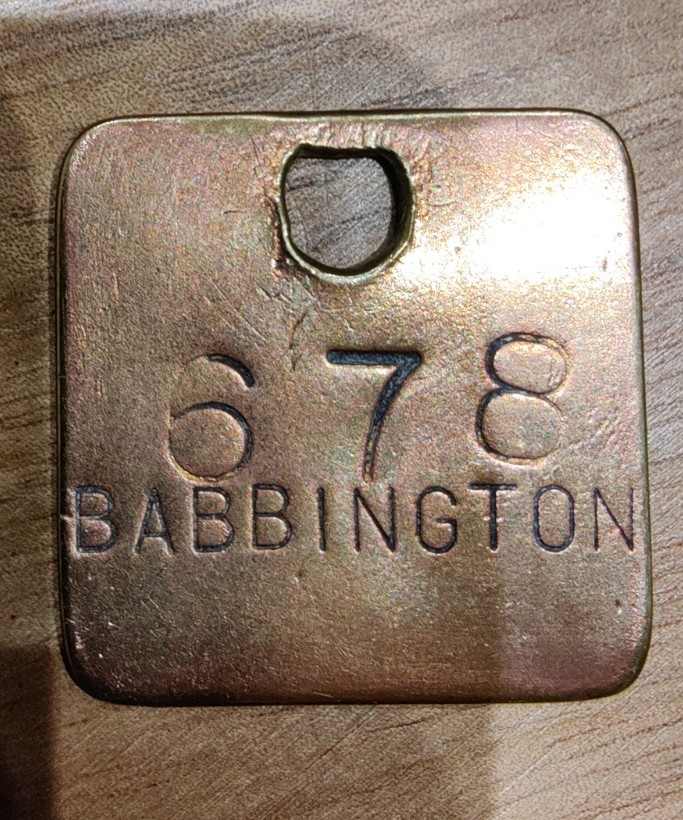 Babbington Colliery Pit Check Tally Token marked Babbington 678