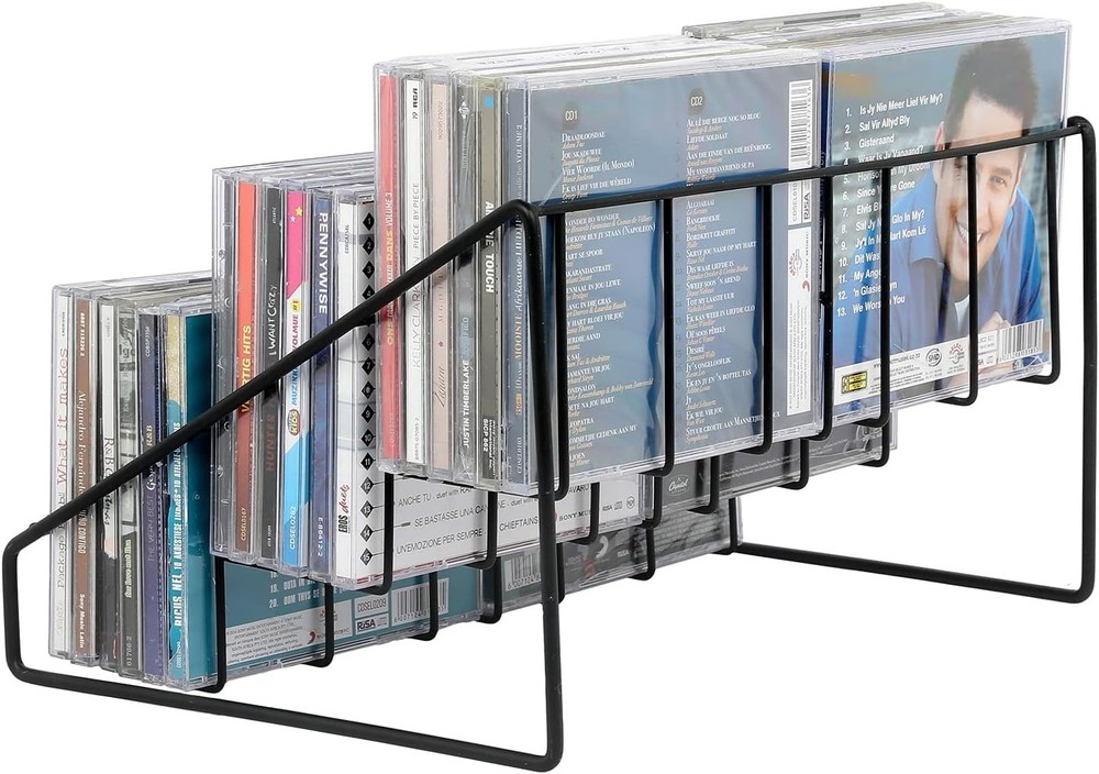 CD Display Stand, CD Rack Tower, 3-Tier DVD Stand Holder, Tabletop Compact Di...