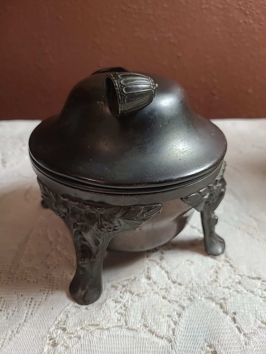 Antique Benedict Silverplate Tobacco Holder Two Piece Tobacco Pipe Lidded