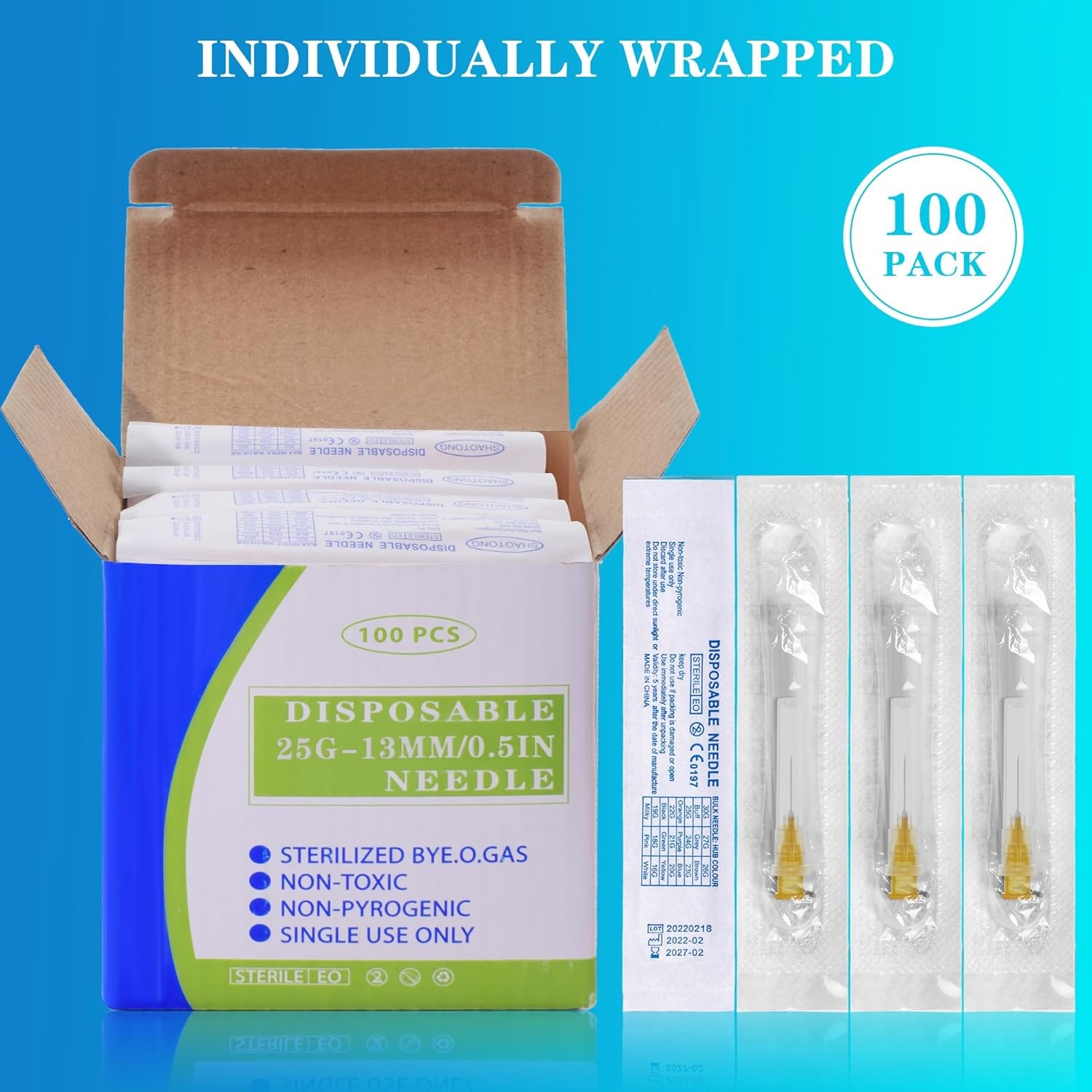 25 Gauge 1/2 inch Needle with Cap Luer Lock Industrial Accessories 25G-13MM