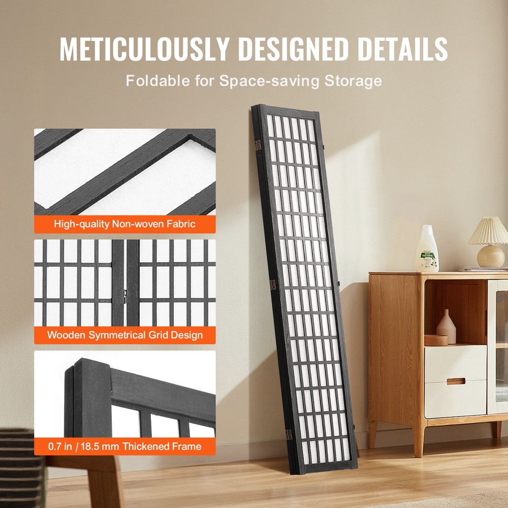 Room Divider Japanese Wall Divider 3 Panel Screen for Room Separation