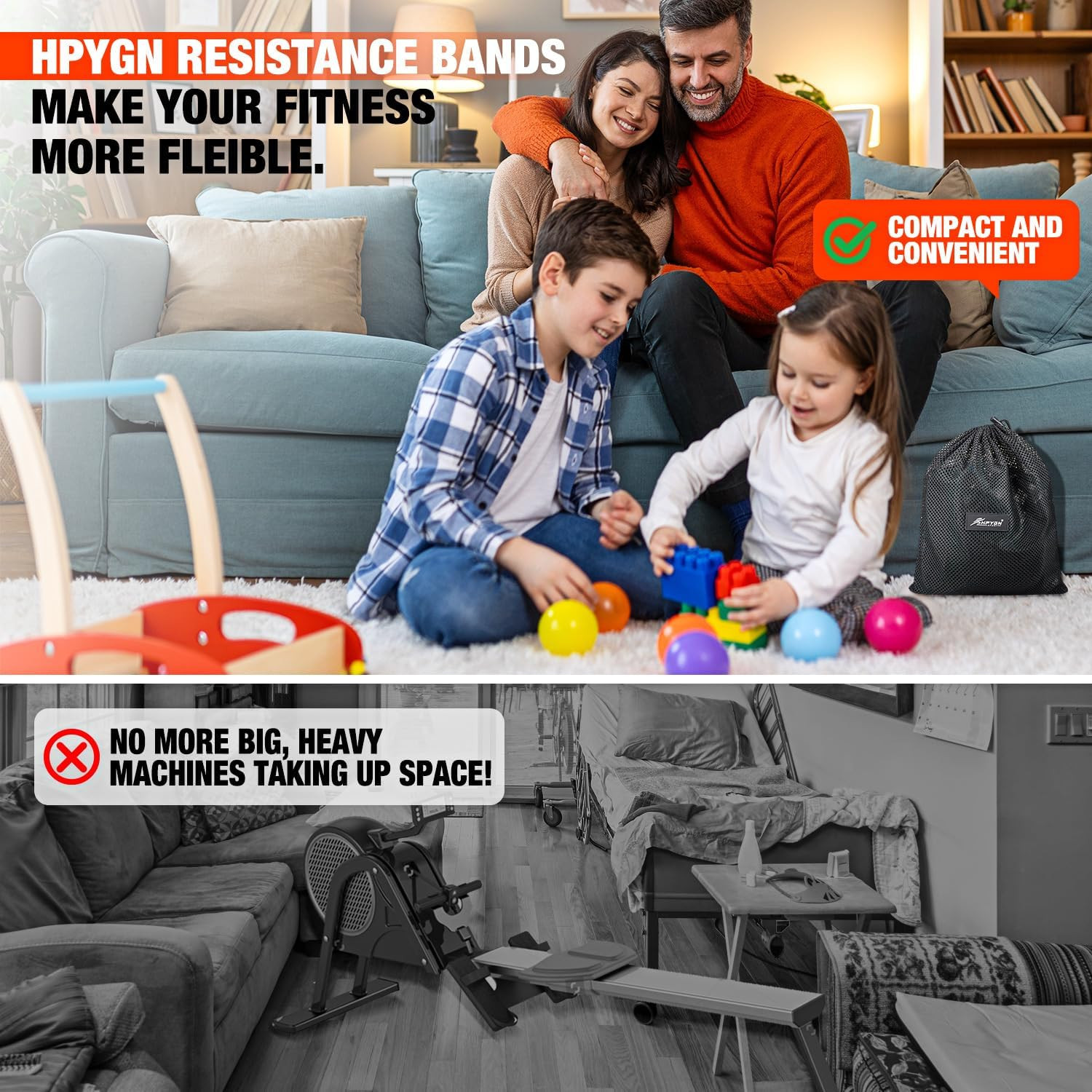 Rowing Resistance Bands, Best Replacement for Rowing Machine, Home Gym Workout E