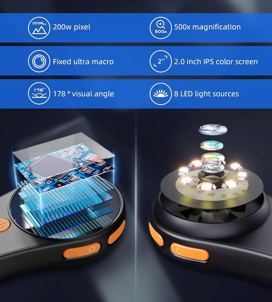 Magnifying Glass with Light Portable Handheld USB Digital Microscope Macro Ca...