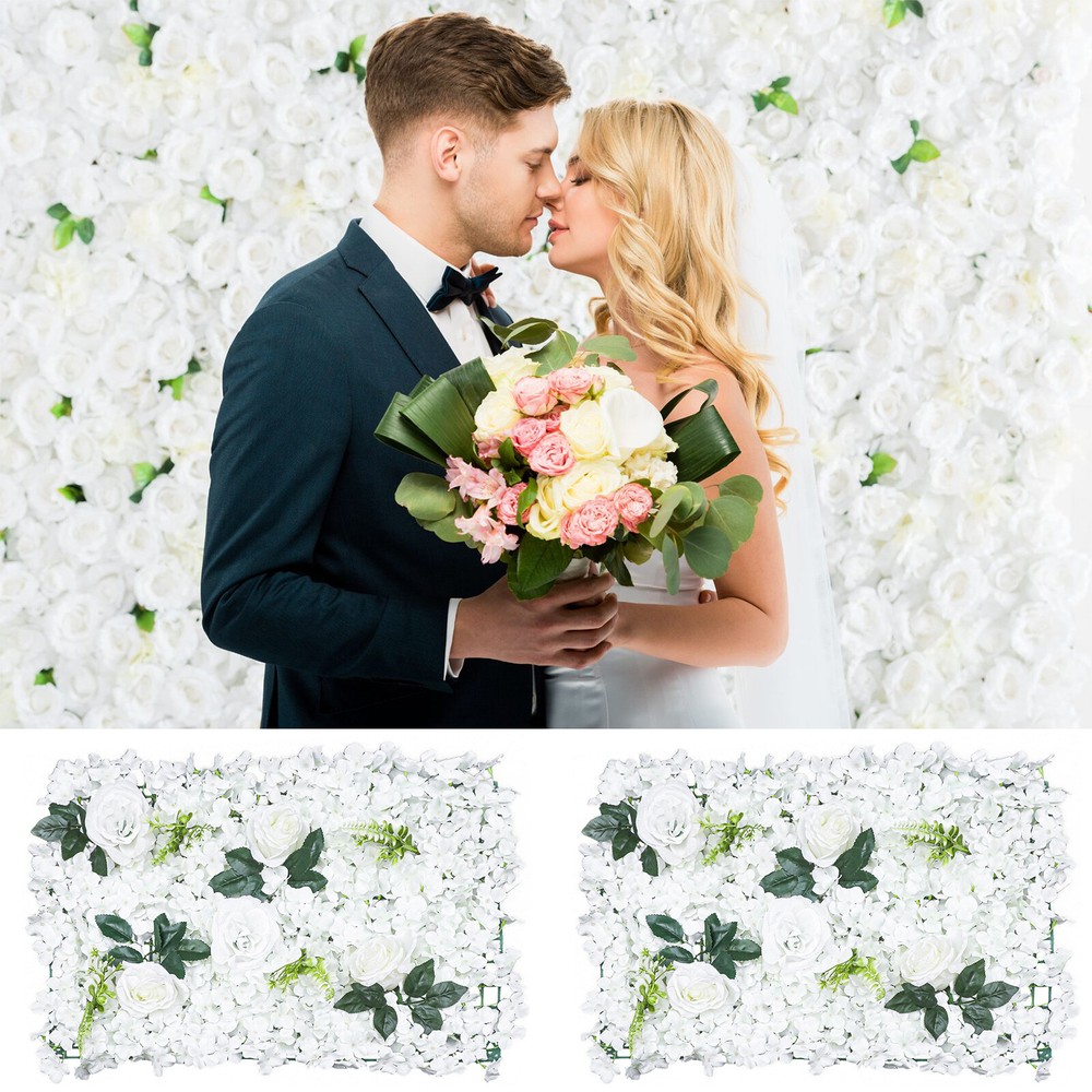 6 Pcs Hydrangea Rose Flower Wall Panel Wedding Party Backdrop Home Decor White