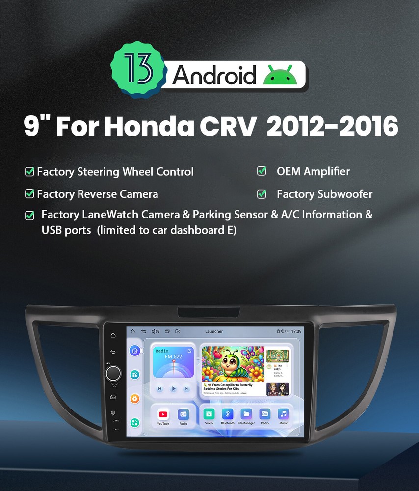 8Core For 2012-2016 Honda CRV 9 Inch Android 13 Carplay Android Auto Head Unit