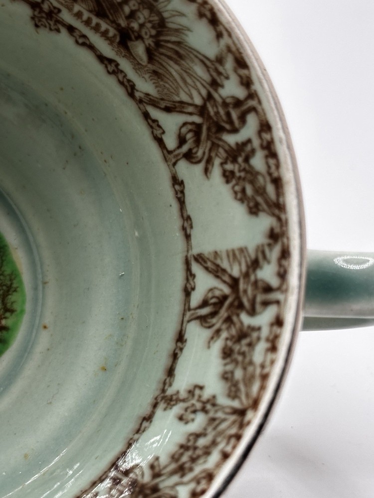 Rare Silver Overlay Pastoral Scene Poly Brown Transferware Cup