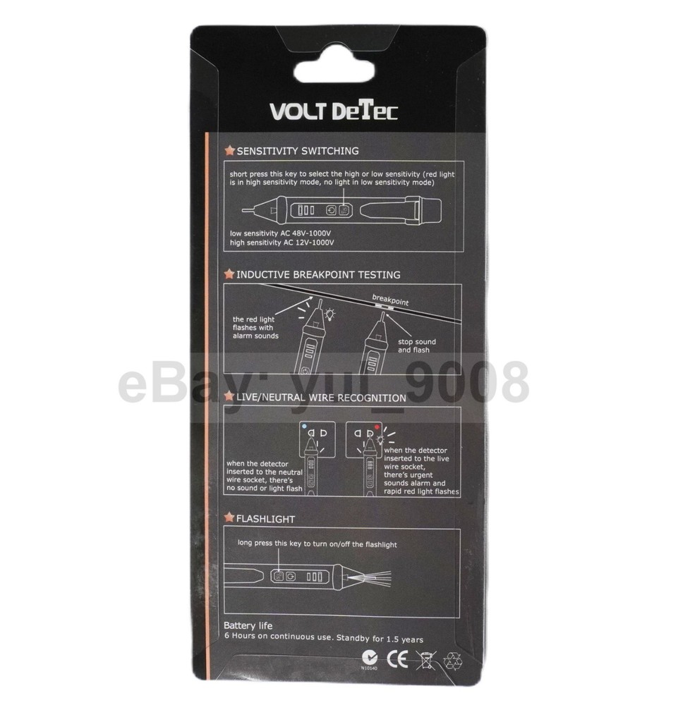 Switchable sensitivity AC live wire test voltage Detector w/ sound Light alarm
