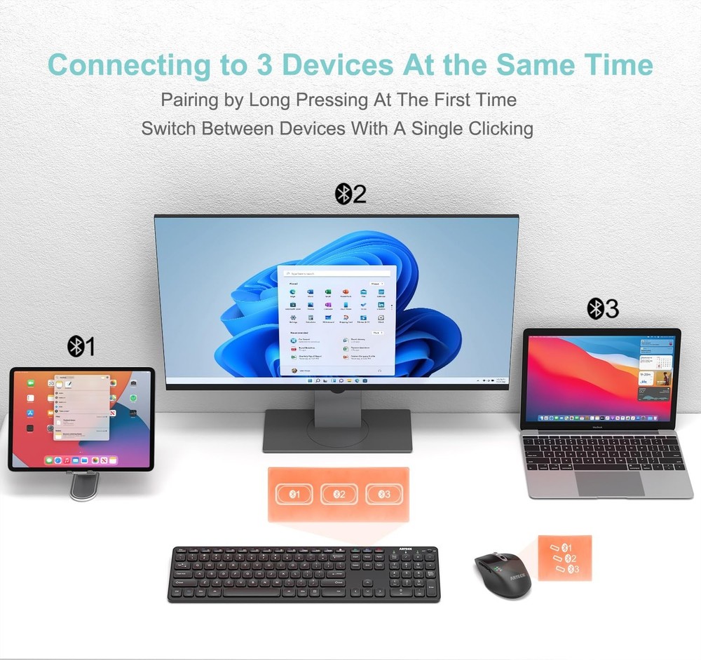 Arteck Universal Multi-Device Bluetooth Keyboard and Mouse Full Size Wireless...