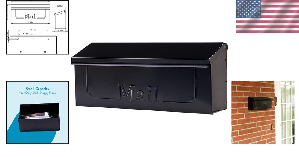 Sleek Black Wall-Mount Mailbox - Timeless Design with Top Access Functionality