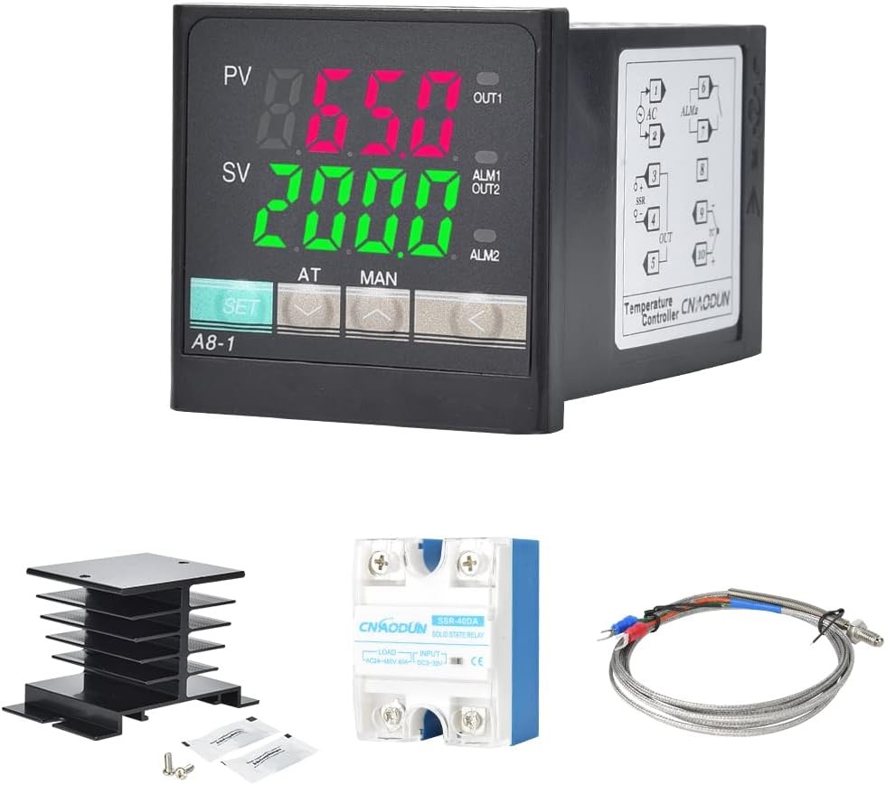 PID Temperature Controller Kit, CNAODUN 100-240 VAC Voltage with 40DA Solid Stat