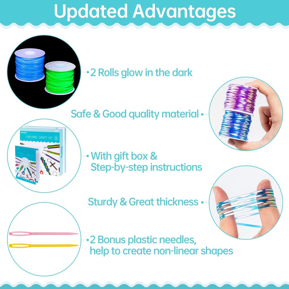 Tresotoyo Lanyard String, 20 Rolls Gimp Plastic Strings Multicolors