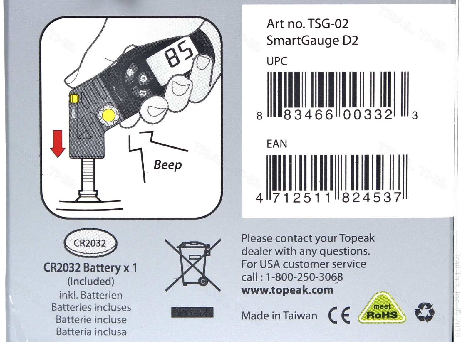 Topeak SmartGauge D2 Presta/Schrader 250psi Bike Digital Tire Air Pressure Gauge