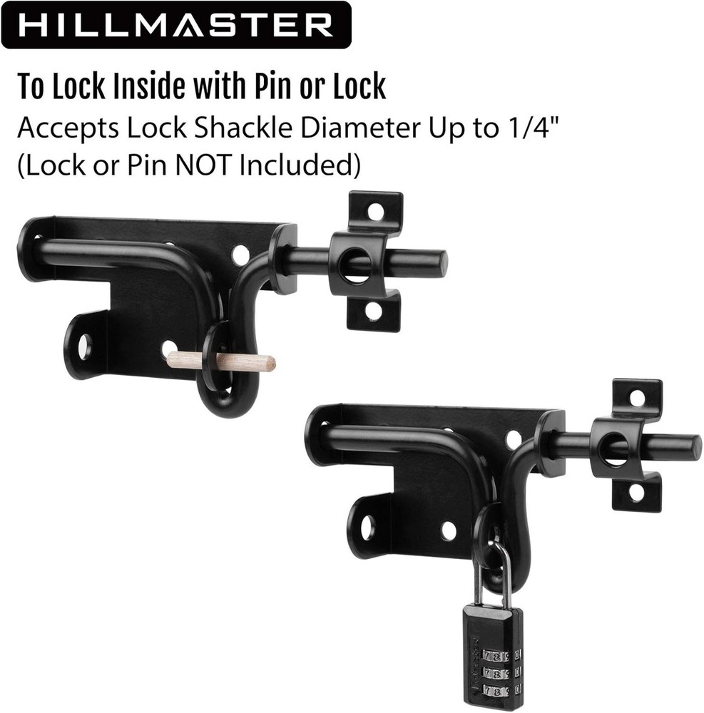 Secure and Durable Slide Bolt Gate Lock - Black, 2 Pack with Upgraded Screws