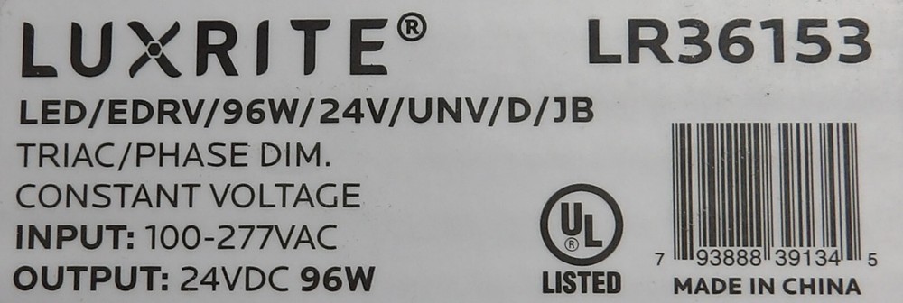 Luxrite 96W Dimmable Electronic LED Driver 24V LR36153