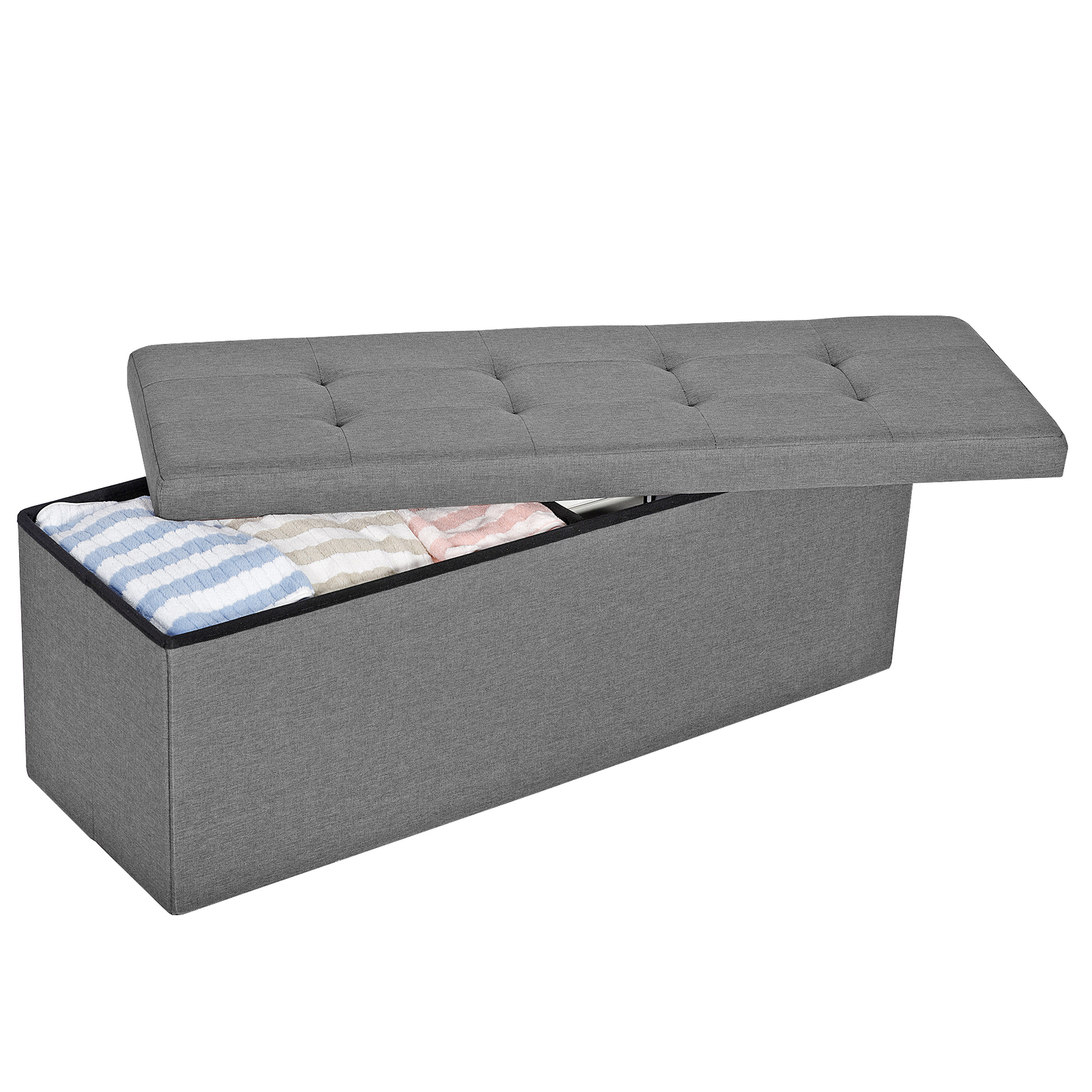 43" Folding Fabric Ottoman Storage Bench Toy Chest Box Footrest Stool Light Grey
