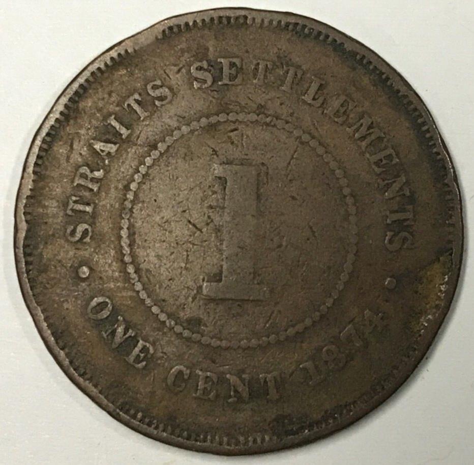1874 H STRAITS SETTLEMENTS 1 CENT