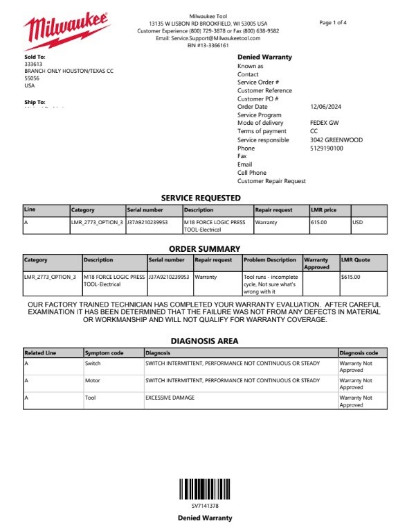 Milwaukee 2773-20L M18 Force Logic Long Throw Press Tool Only With Case