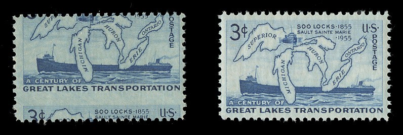 SCOTT #1069 3c SOO LOCKS, PERFS SHIFTED DOWN