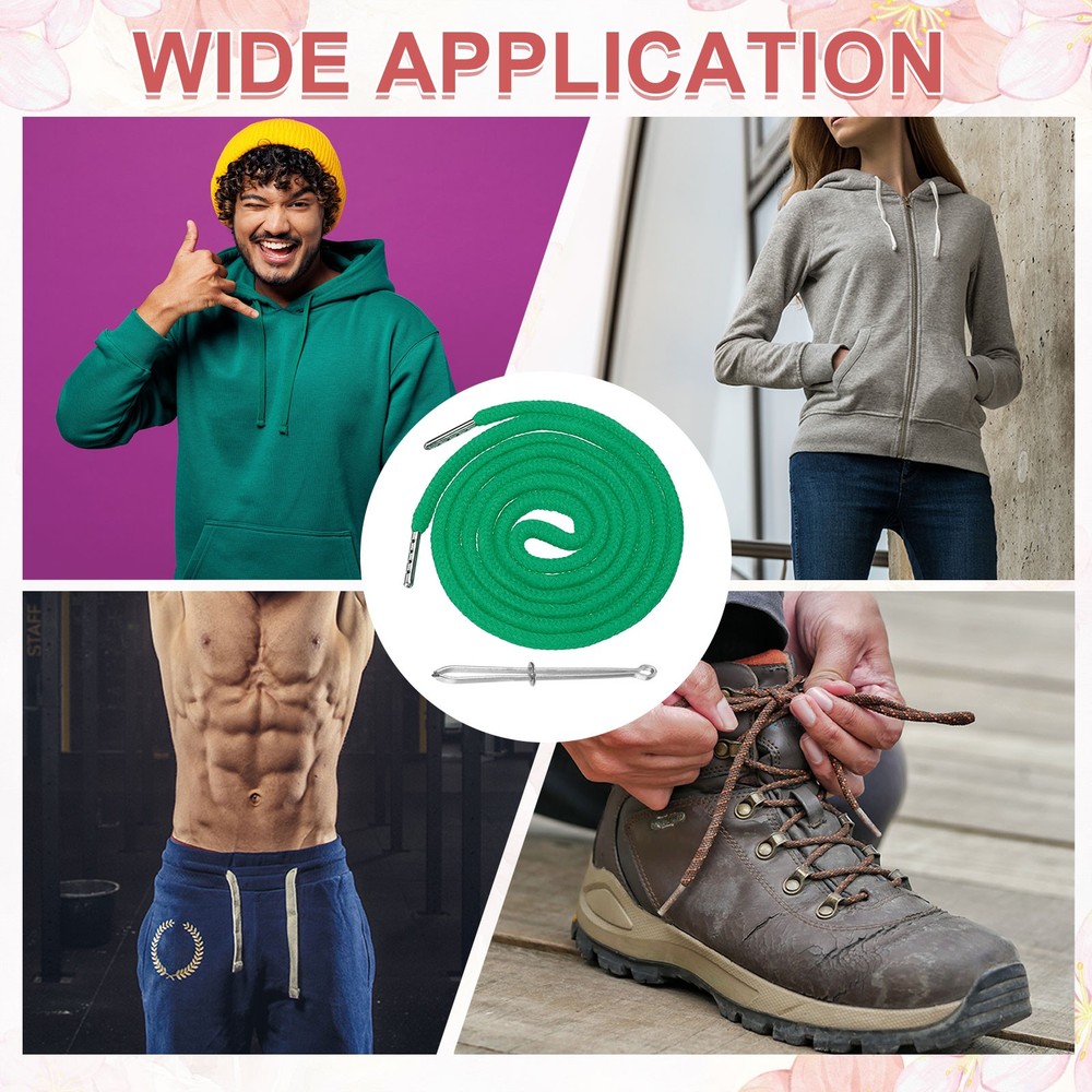 6 Pcs Hoodie Strings Drawstring Cords with Easy Threader (Grass Green)