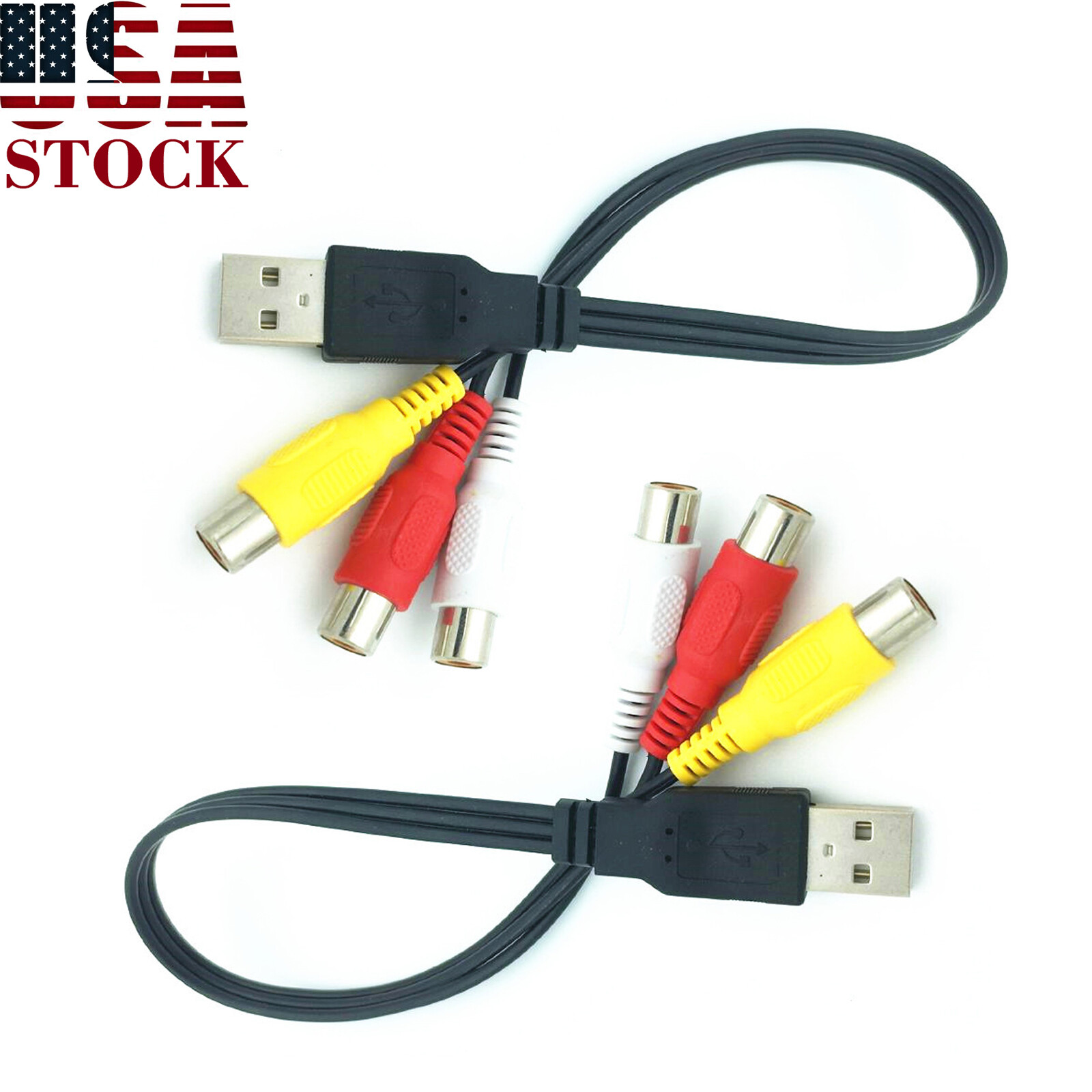 2x USB Male to 3 RCA AV Audio Video Cable Adapter 25CM for TV HDTV DVD 1080P US