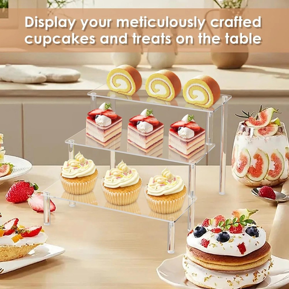 Acrylic Display Risers,Clear Display Risers Stand Small Mini Shelf 3 Tiered Cupc