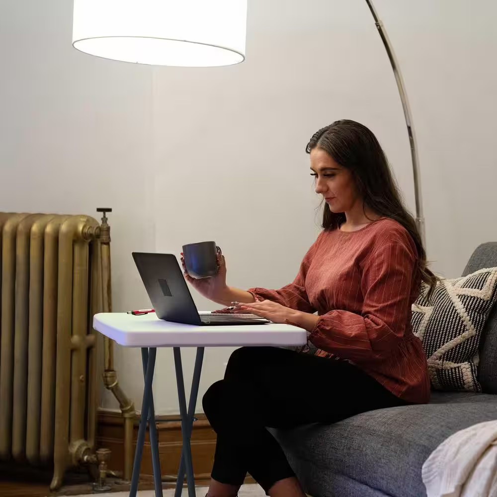 30 In. White Plastic Adjustable Height Folding Utility Table