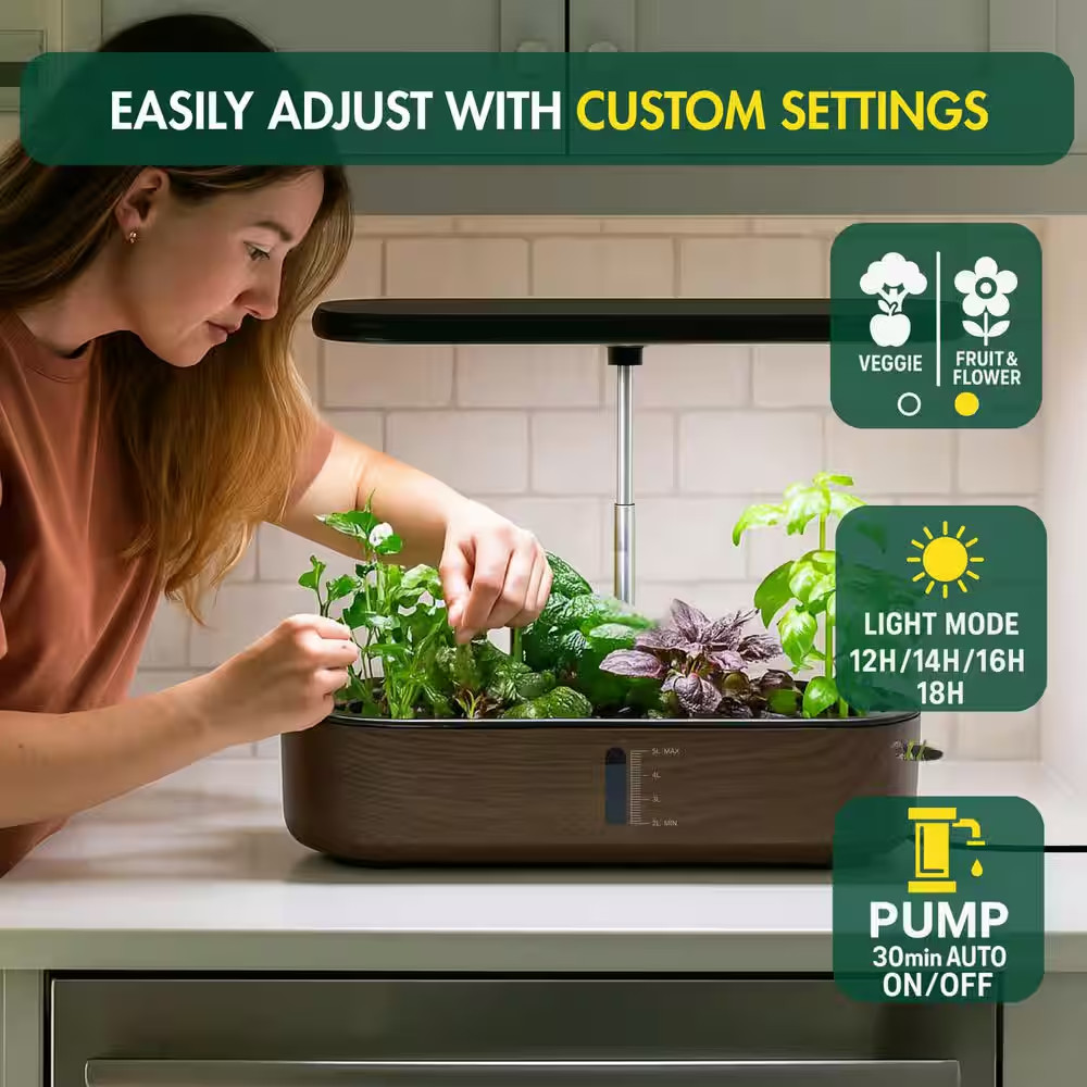 14-Pod Hydroponic Growing System W/Led Grow Light, LCD Display, Smart Timer, Wat