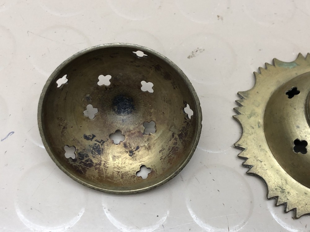 Vintage Solid Brass Incense Burner Small Marked INDIA Round W/ Etching