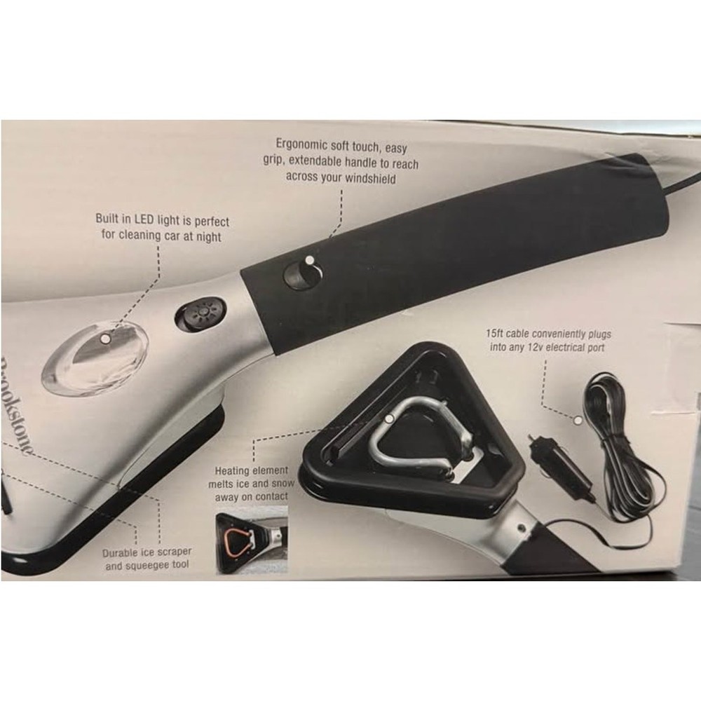 Brookstone Heated Electric Windshield Scraper with LED light -Extendable NIB