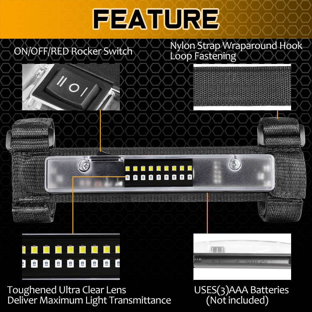 UTV LED Interior Dome Light Roll Bar Cage Mount Universal Polaris RZR Red&White