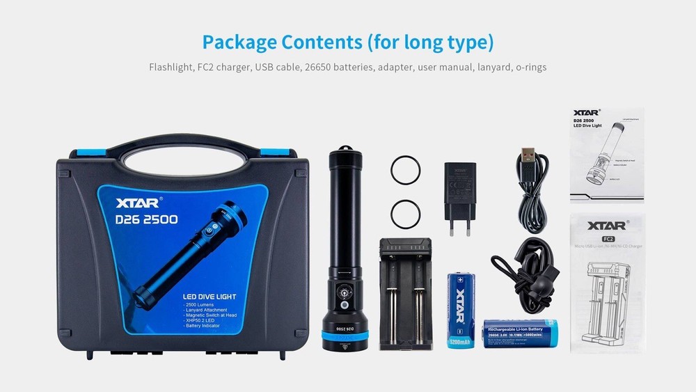 XTAR D26 2500 Diving Flashlight FULL SET + FREE SILICON GREASE