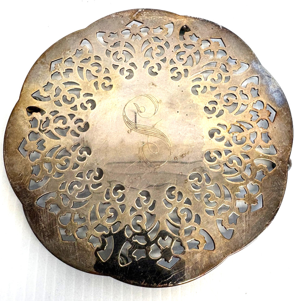 Vtg Pierced Lace Design Silverplate Scalloped Footed Trivet  W Germany 5.75 in