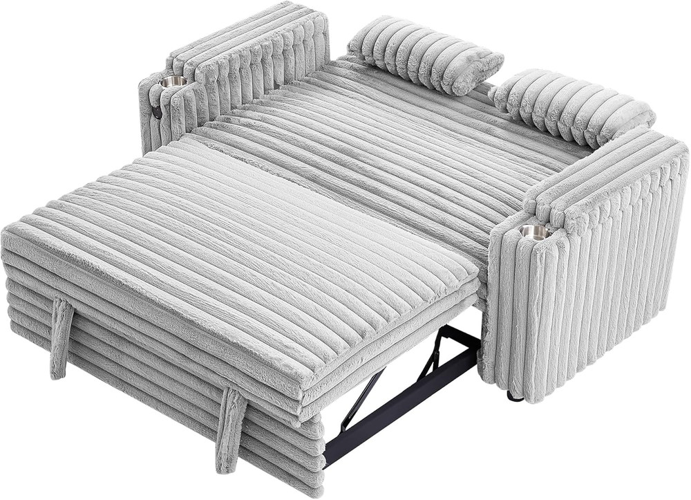 3-in-1 Convertible Sofa Bed with USB, Adjustable Backrest & Cup Holder