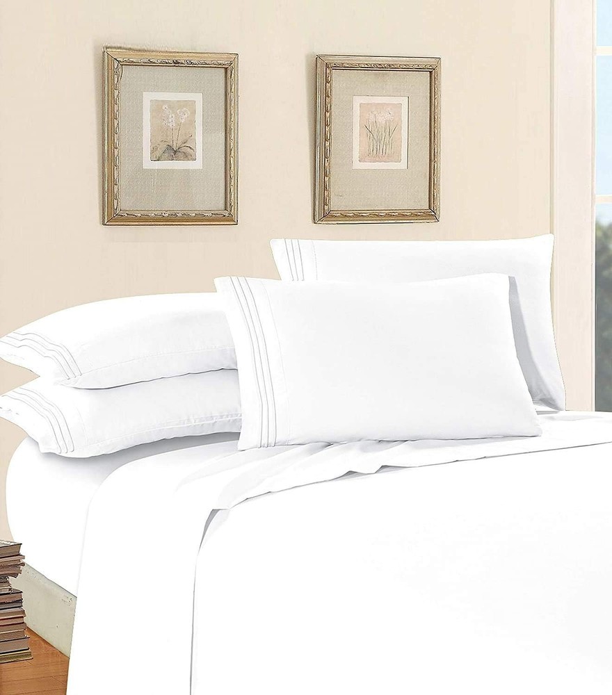 Luxury 1500 Thread Count White Microfiber Bedding Set, Queen, Wrinkle Resistant