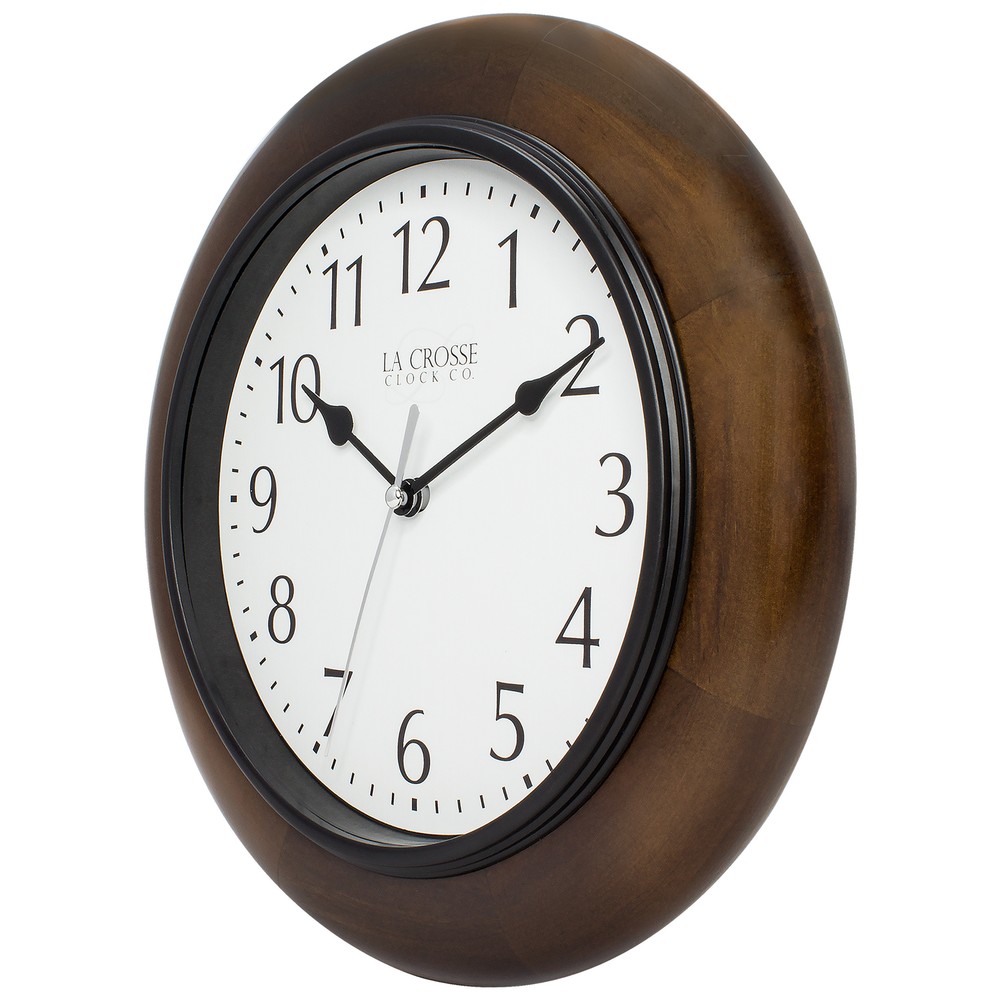 404-2625 La Crosse Clock Co. 10" Brown Solid Wood Analog Wall Clock
