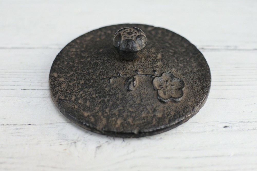 Small Cast Iron Embossed Flower Enamelized Interior Teapot with Strainer