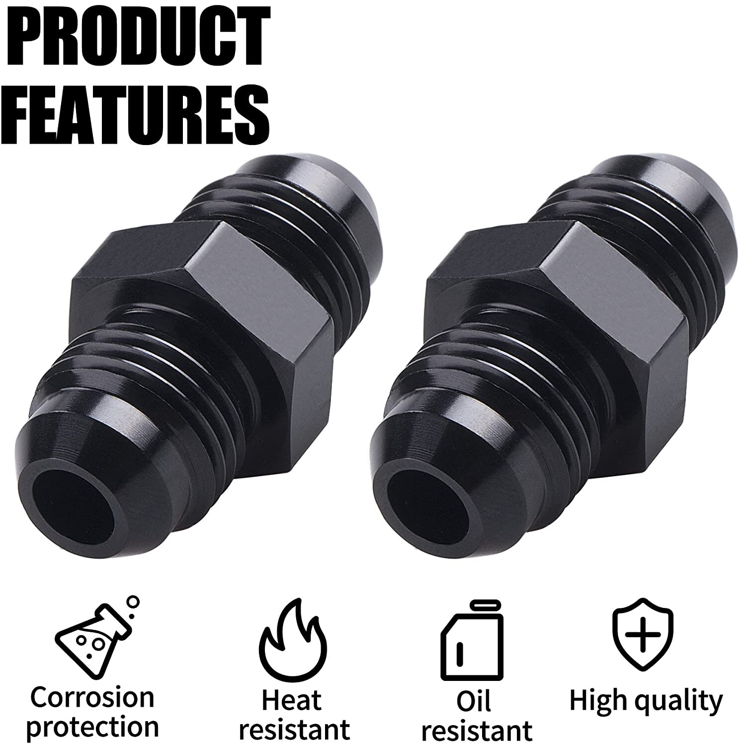 Male to Male Flare Union Coupler Fitting Coupling Aluminum Straight Black 2PCS