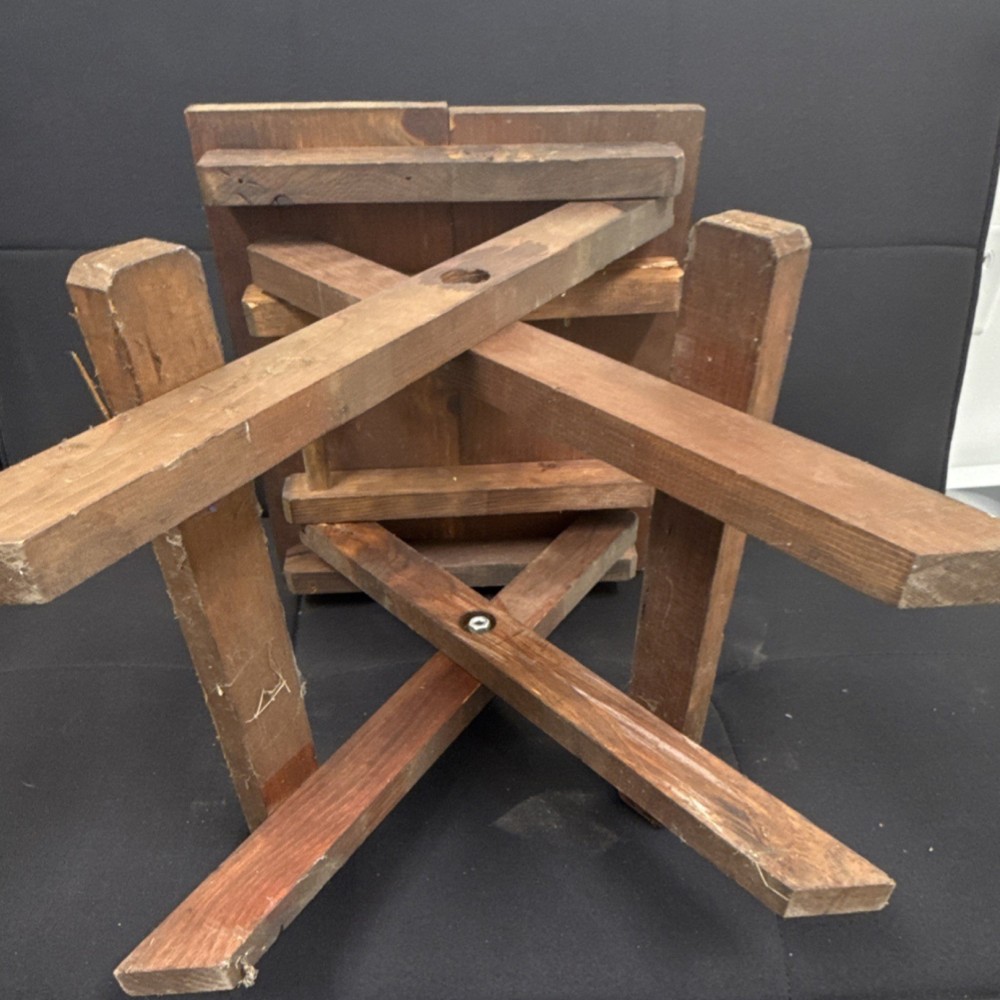 Antique Wooden Folding Stool Brown Rectangle Primitive Bench Unfinished