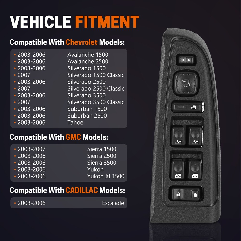 Power Window Switch Front Driver LH Left Side for Chevy Silverado GMC Sierra