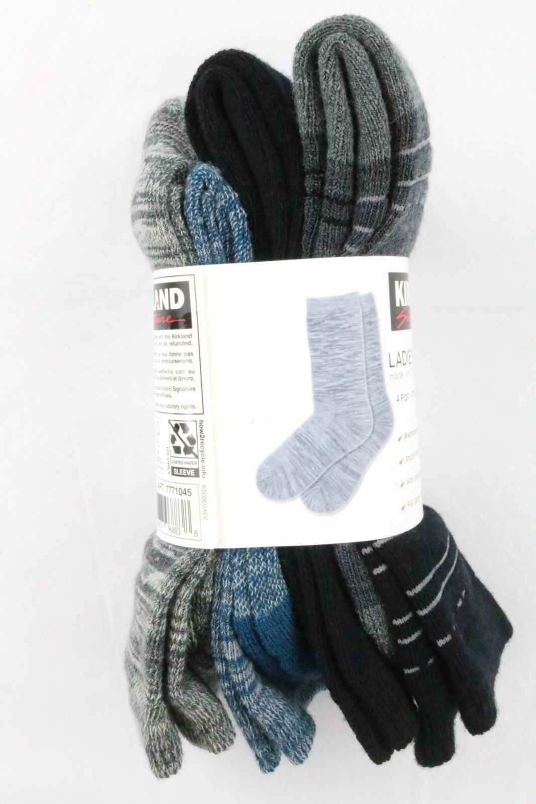 4 Pairs Kirkland Signature Women Ladies Extra Fine Merino Wool Blend Crew Socks