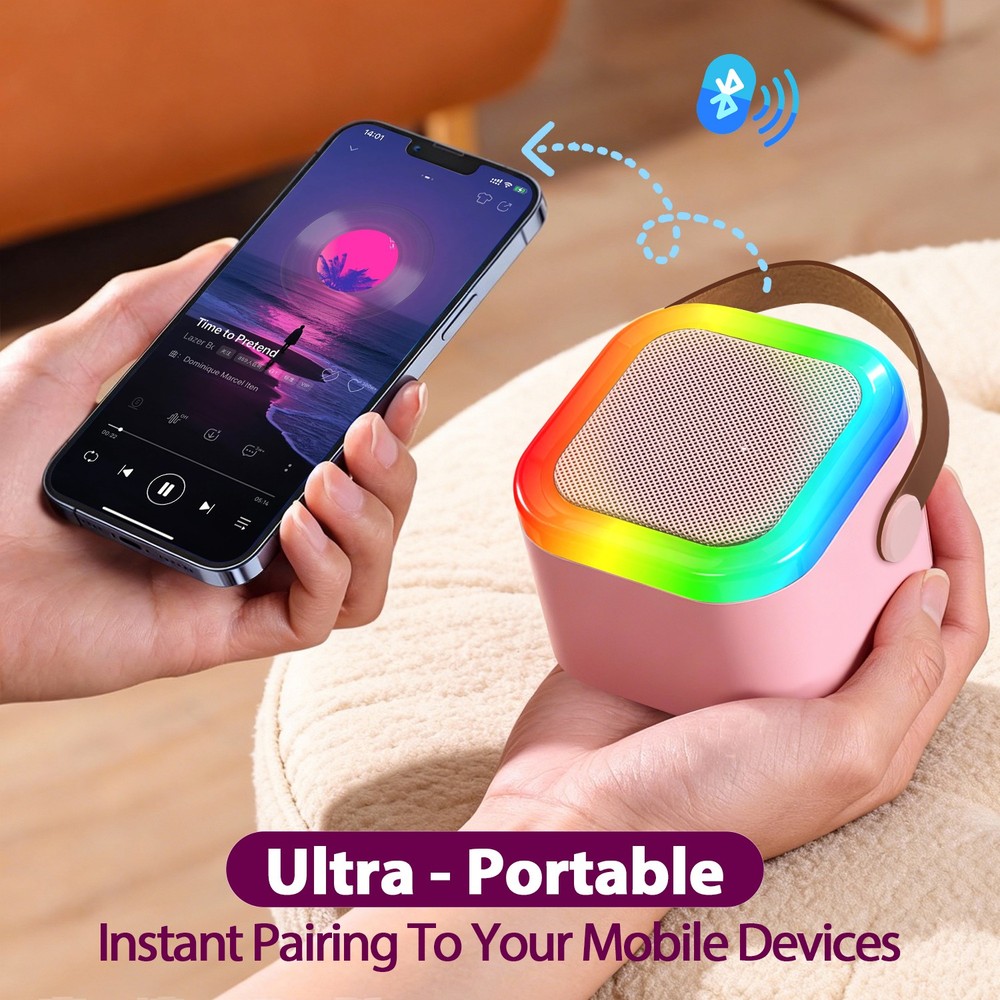 Machine Portable Bluetooth Speaker With 2pcs Wireless Microphones LED Lights