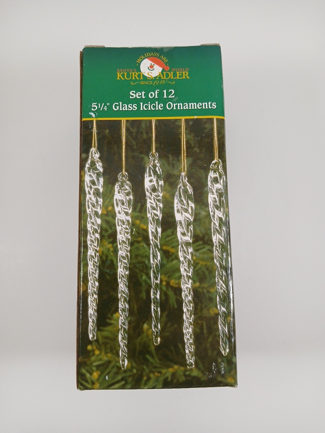 Kurt Adler 5-1/4-Inch Glass Icicle Ornament 12-Piece Box Set (Set of 12)