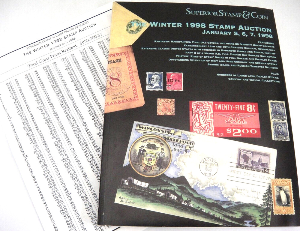 Superior 1998 Winter Stamp Auction Catalog Handpainted FDCs Cachets Ducks Israel