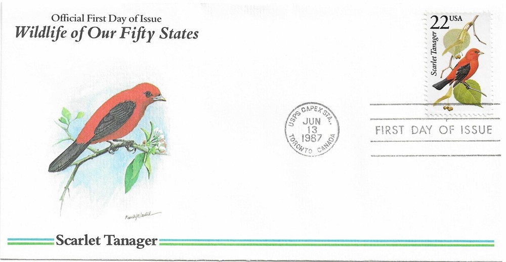 STAMP US SCOTT 2306 "Scarlet Tanager" 22 CENT 1987 FDC - C