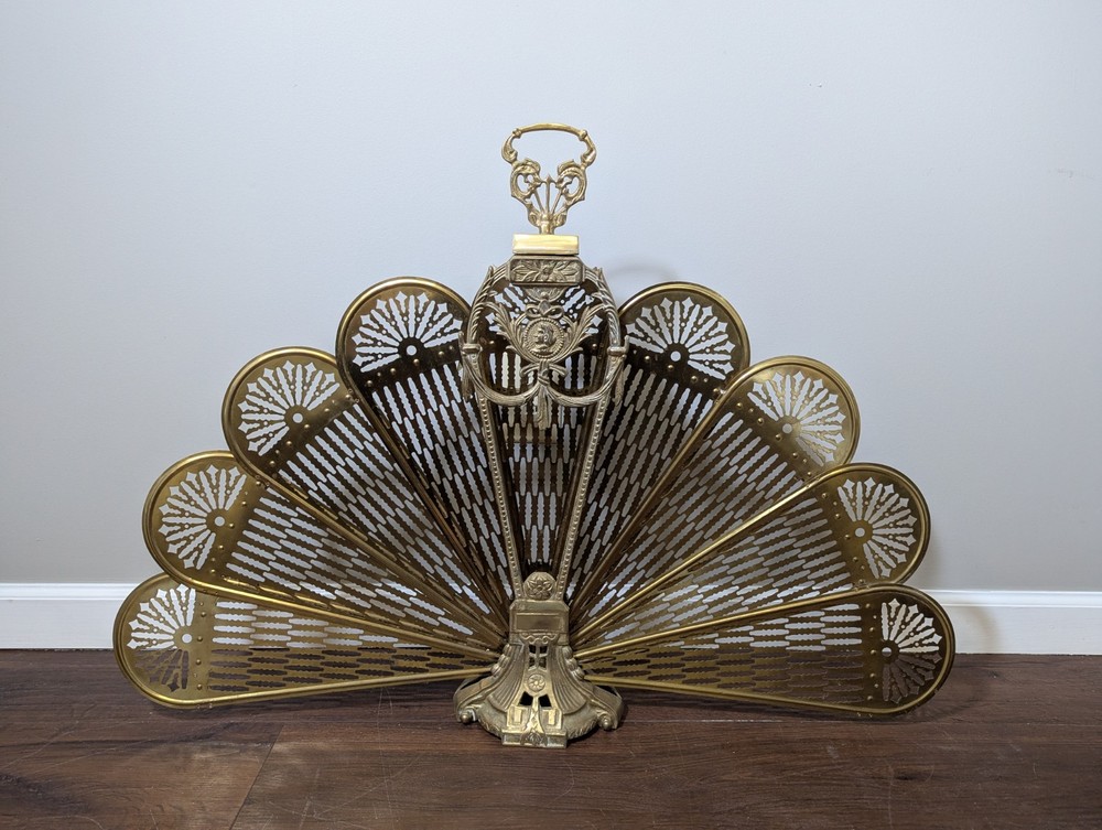 Vintage Brass Peacock Fireplace Screen