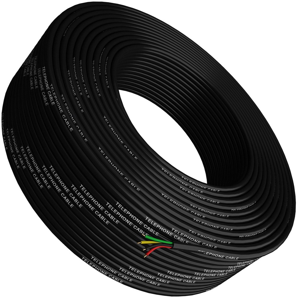 Phone Cable 300ft Rounded Black Roll 100m 26 AWG Gauge Solid Wire TP802