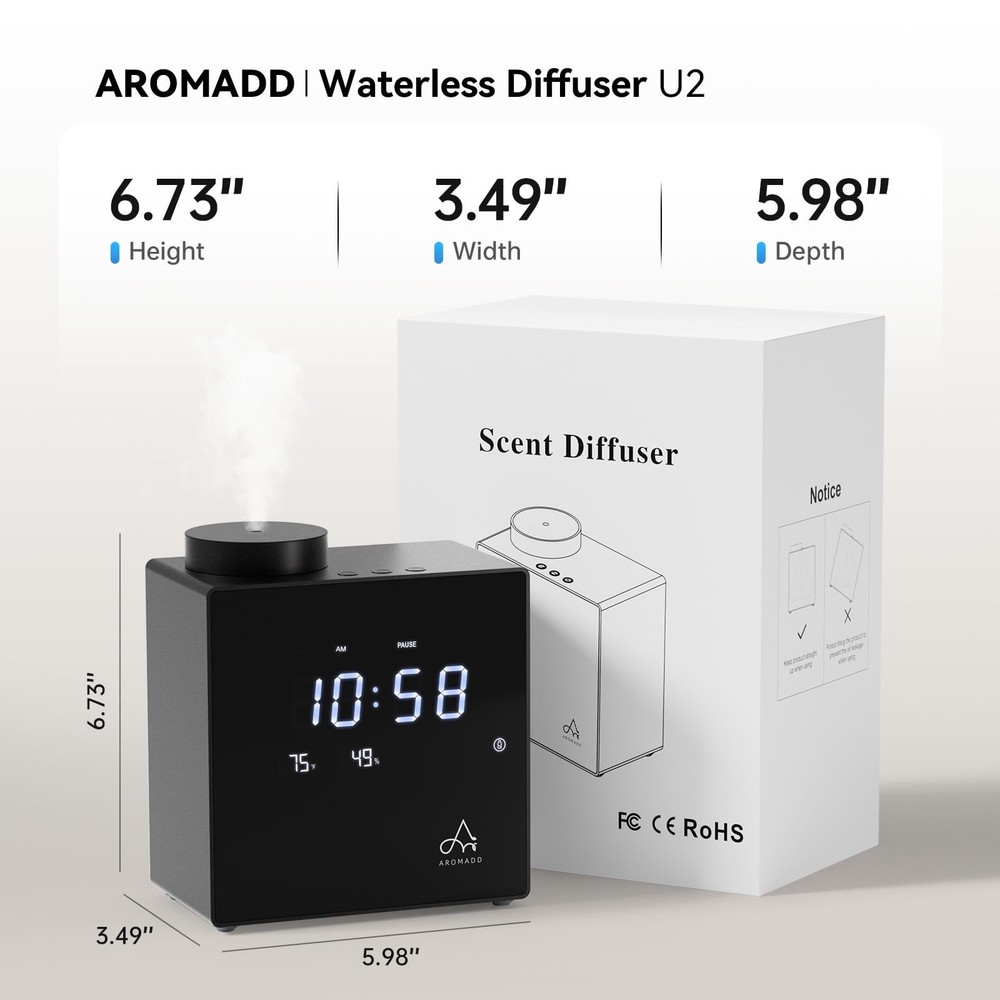 2026 Smart Waterless Diffuser, 2000 Sq.Ft Cold Air Scent Diffuser with Clock ...